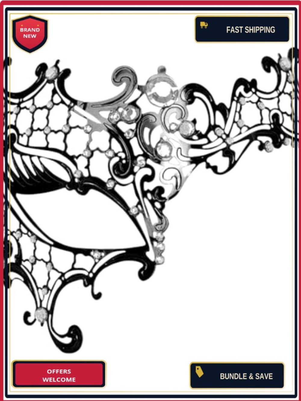 Metal Masquerade Mask Rhinestone Half Face Venetian Costume
